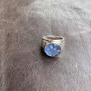 Lalique silver ring with blue flower